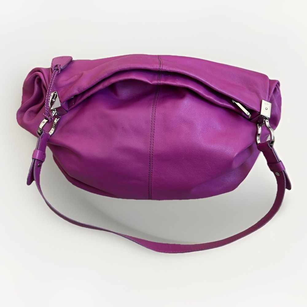 Cole Haan Parker Hobo Cornelia Shoulder Bag Large Beet Pink Purple Leather Purse - Picture 7 of 13